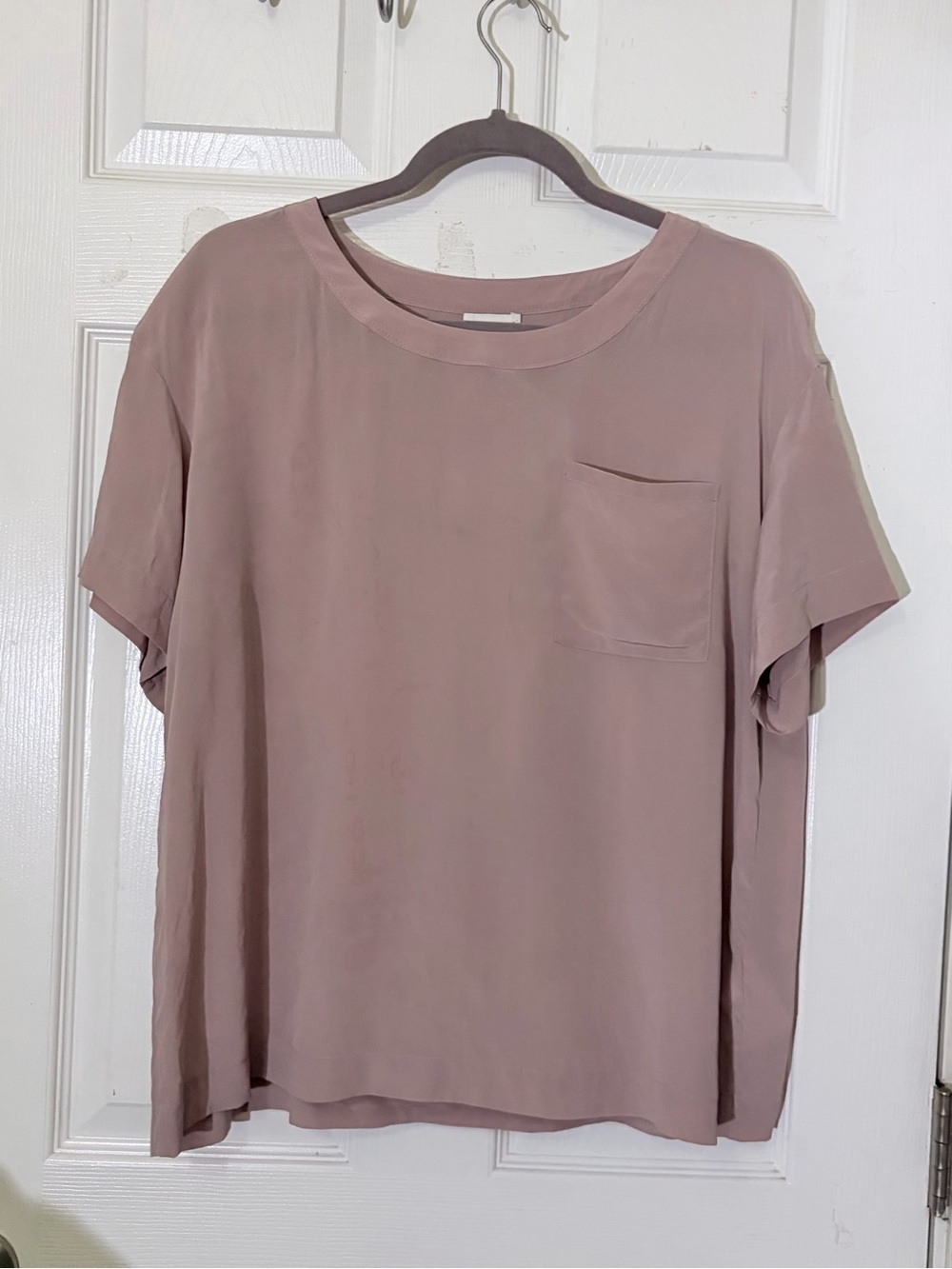 Club Monaco Silk Women's Pocket Blouse Short Sleeve - Dusty Rose Sz L/G